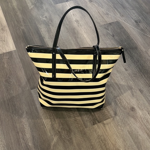 Kate Spade Vinyl Zip Tote Cream and Black Striped - Picture 6 of 15